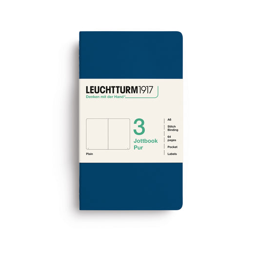 Leuchtturm1917 Jottbook Pur A6 Pocket Flexcover Plain Notebook Set - Indigo (Pack of 3)