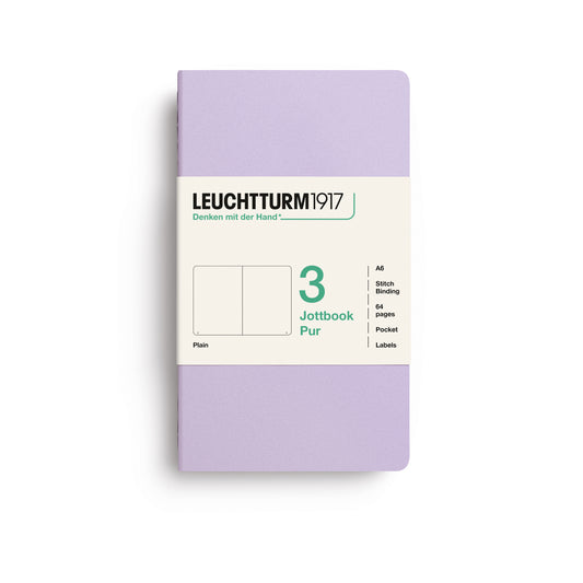 Leuchtturm1917 Jottbook Pur A6 Pocket Flexcover Plain Notebook Set - Lilac (Pack of 3)