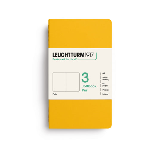 Leuchtturm1917 Jottbook Pur A6 Pocket Flexcover Plain Notebook Set - Sunflower (Pack of 3)