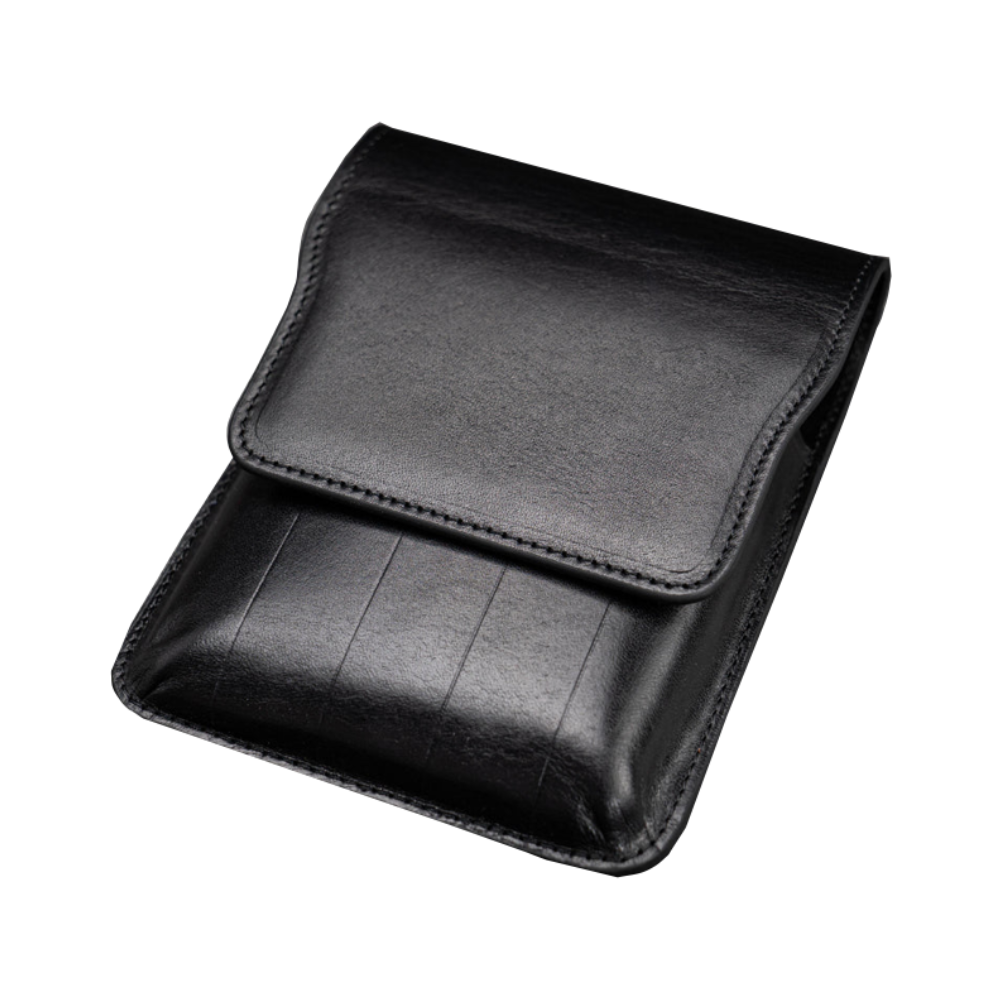 Galen Leather 5 Slots Flap Pen Case - Black