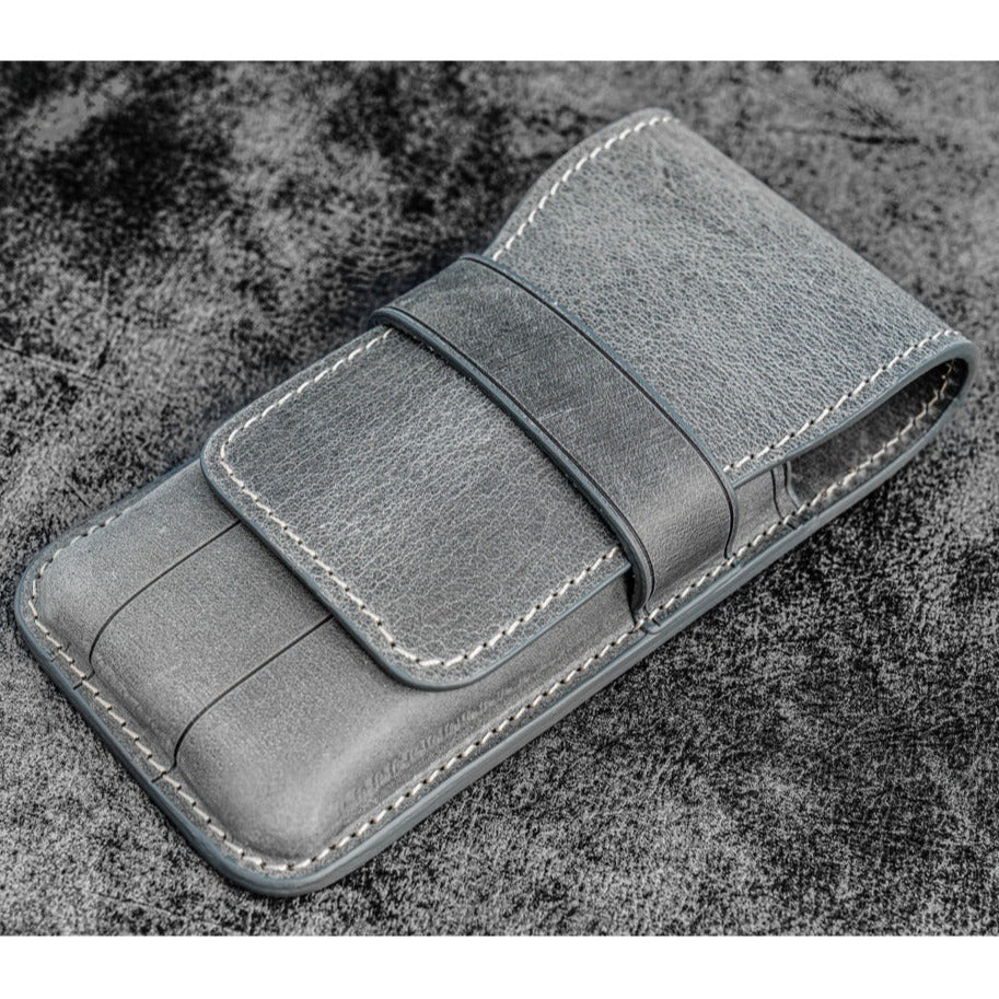 Galen Leather 3 Slots Flap Pen Case - Crazy Horse Smoky