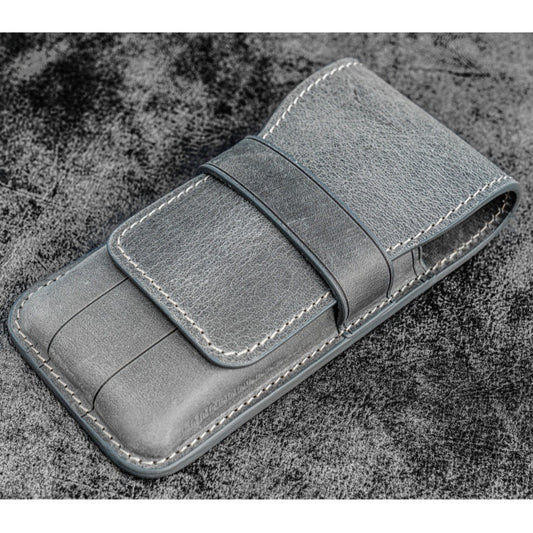 Galen Leather 3 Slots Flap Pen Case - Crazy Horse Smoky
