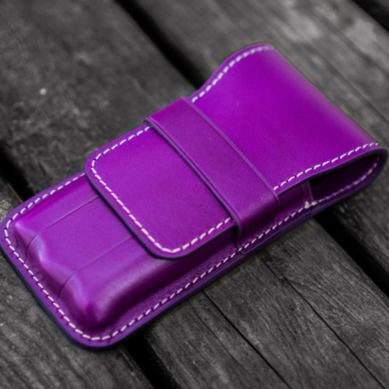 Galen Leather 3 Slots Flap Pen Case - Purple