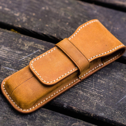 Galen Leather 2 Slots Flap Pen Case - Crazy Horse Brown