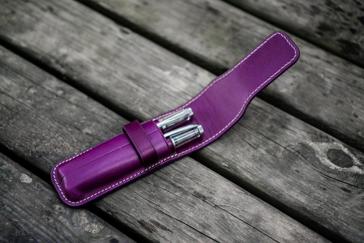 Galen Leather 2 Slots Flap Pen Case - Purple