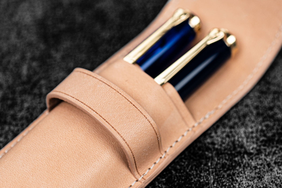 Galen Leather 2 Slots Flap Pen Case - Undyed