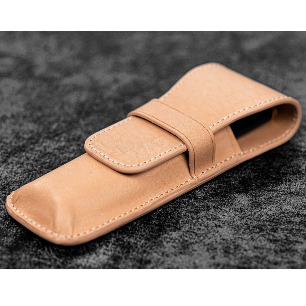 Galen Leather 2 Slots Flap Pen Case - Undyed