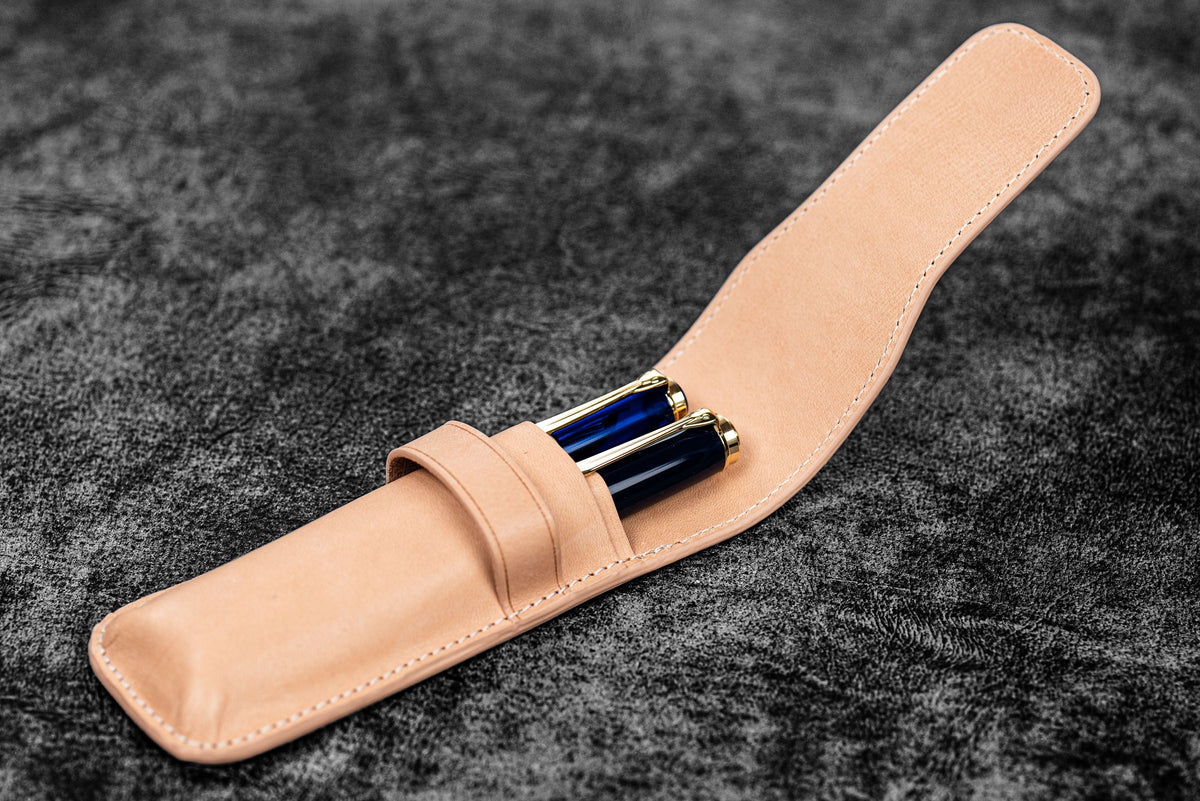 Galen Leather 2 Slots Flap Pen Case - Undyed