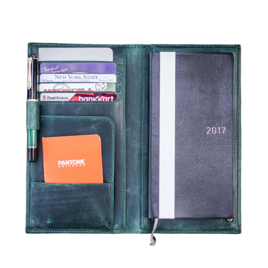 Galen Leather Wallet Insert for Traveler's Notebook Regular Size/Hobonichi Weeks Cover - Crazy Horse Forest Green