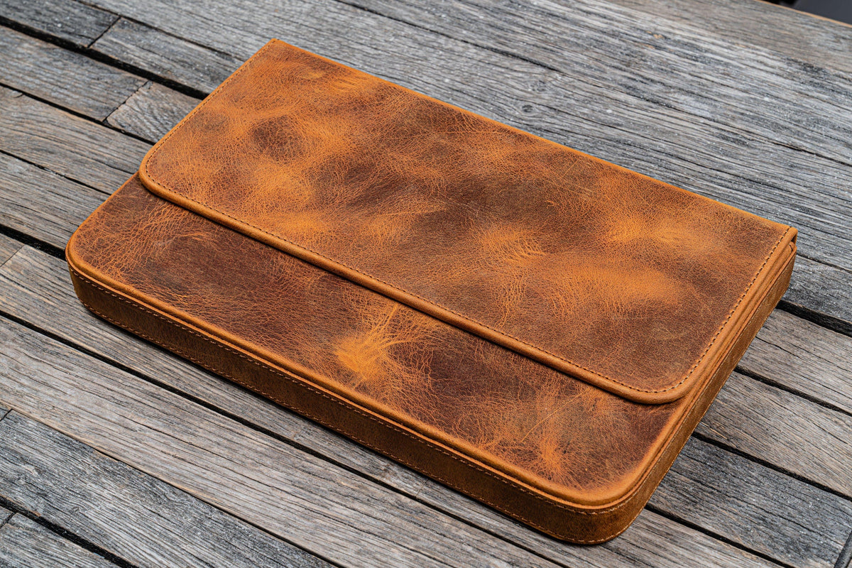 Galen Leather 12 Slots Magnum Opus Pen Case - Crazy Horse Brown (with Removable Pen Tray)