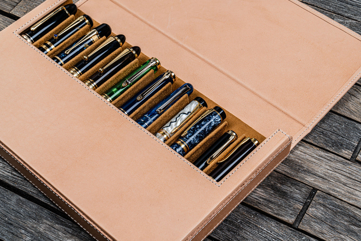 Galen Leather 12 Slots Magnum Opus Pen Case - Undyed (with Removable Pen Tray)