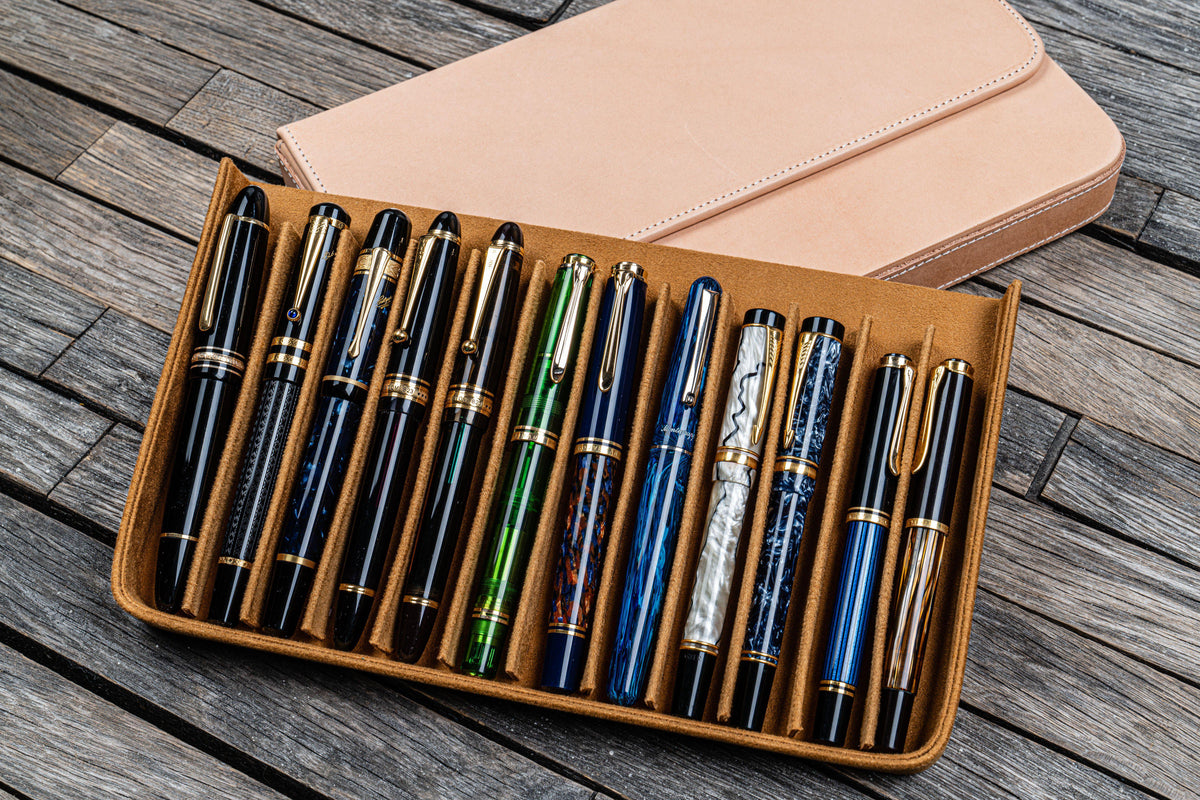 Galen Leather 12 Slots Magnum Opus Pen Case - Undyed (with Removable Pen Tray)