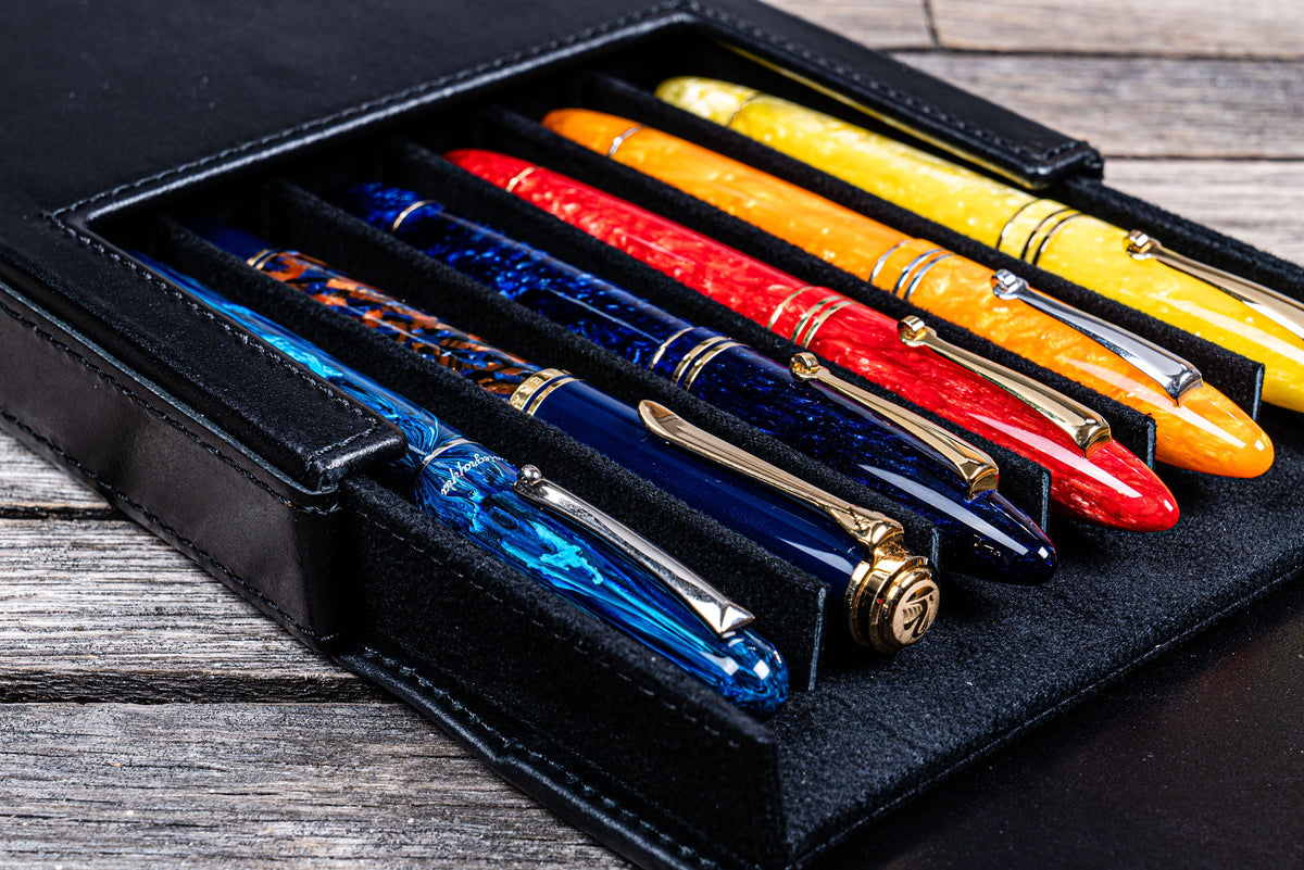 Galen Leather 6 Slots Magnum Opus Pen Case - Black (with Removable Pen Tray)