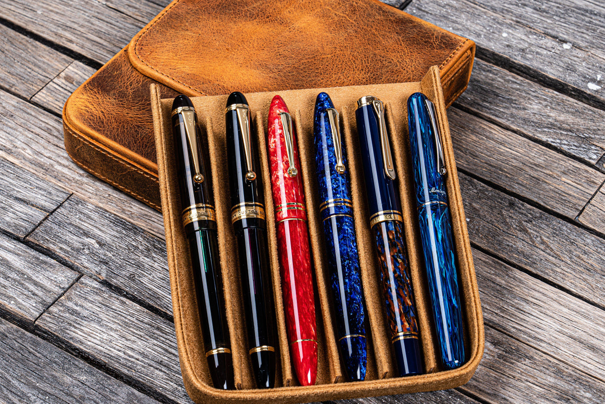 Galen Leather 6 Slots Magnum Opus Pen Case - Crazy Horse Brown (with Removable Tray)