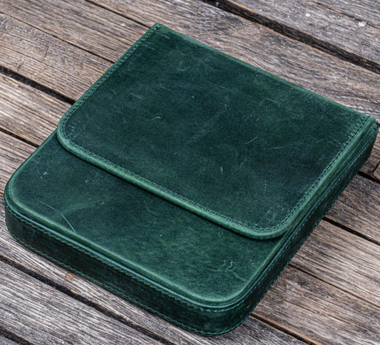 Galen Leather 6 Slots Magnum Opus Pen Case - Crazy Forest Green (with Removable Tray)