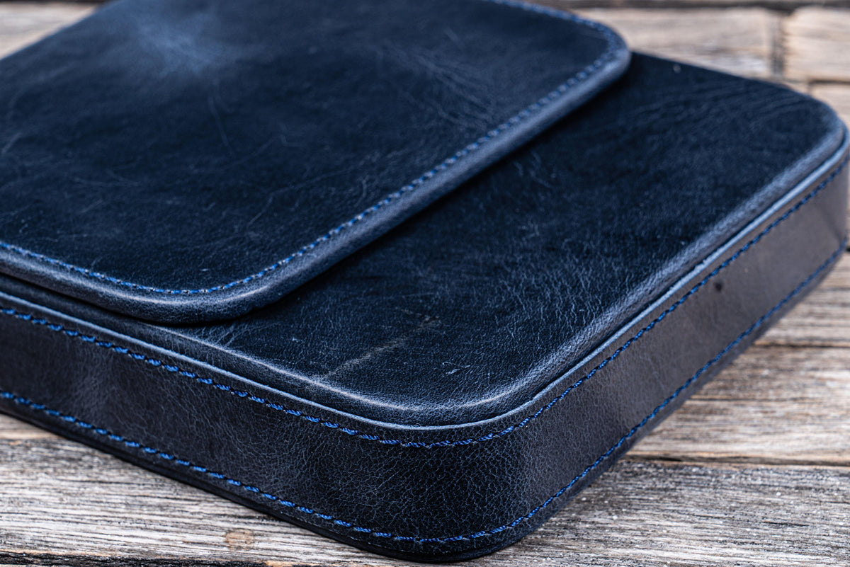 Galen Leather 6 Slots Magnum Opus Pen Case - Crazy Navy Blue (with Removable Tray)