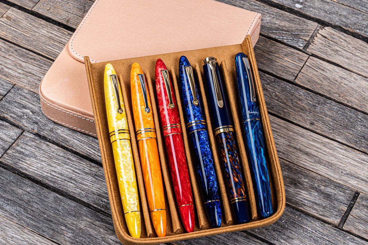 Galen Leather 6 Slots Magnum Opus Pen Case - Undyed