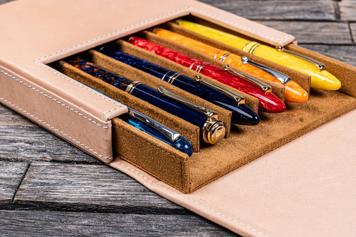 Galen Leather 6 Slots Magnum Opus Pen Case - Undyed