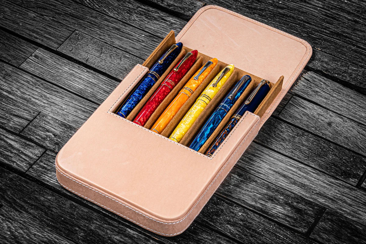 Galen Leather 6 Slots Magnum Opus Pen Case - Undyed