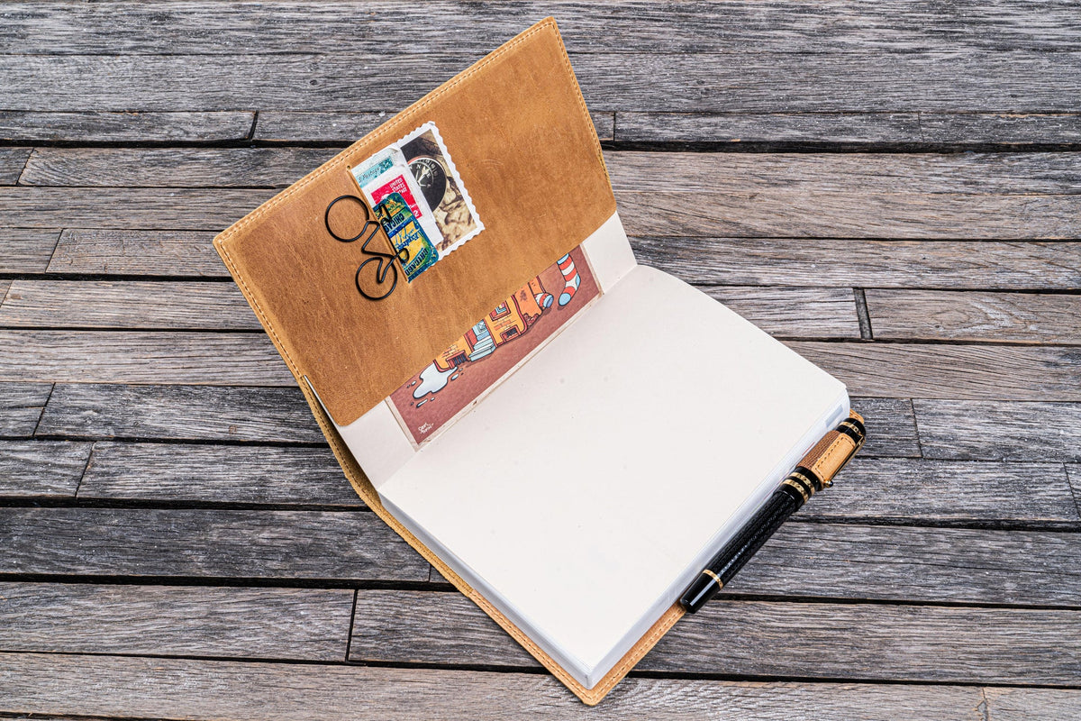 Galen Leather Slim A6 Notebook/Planner Cover - Crazy Horse Honey Ochre
