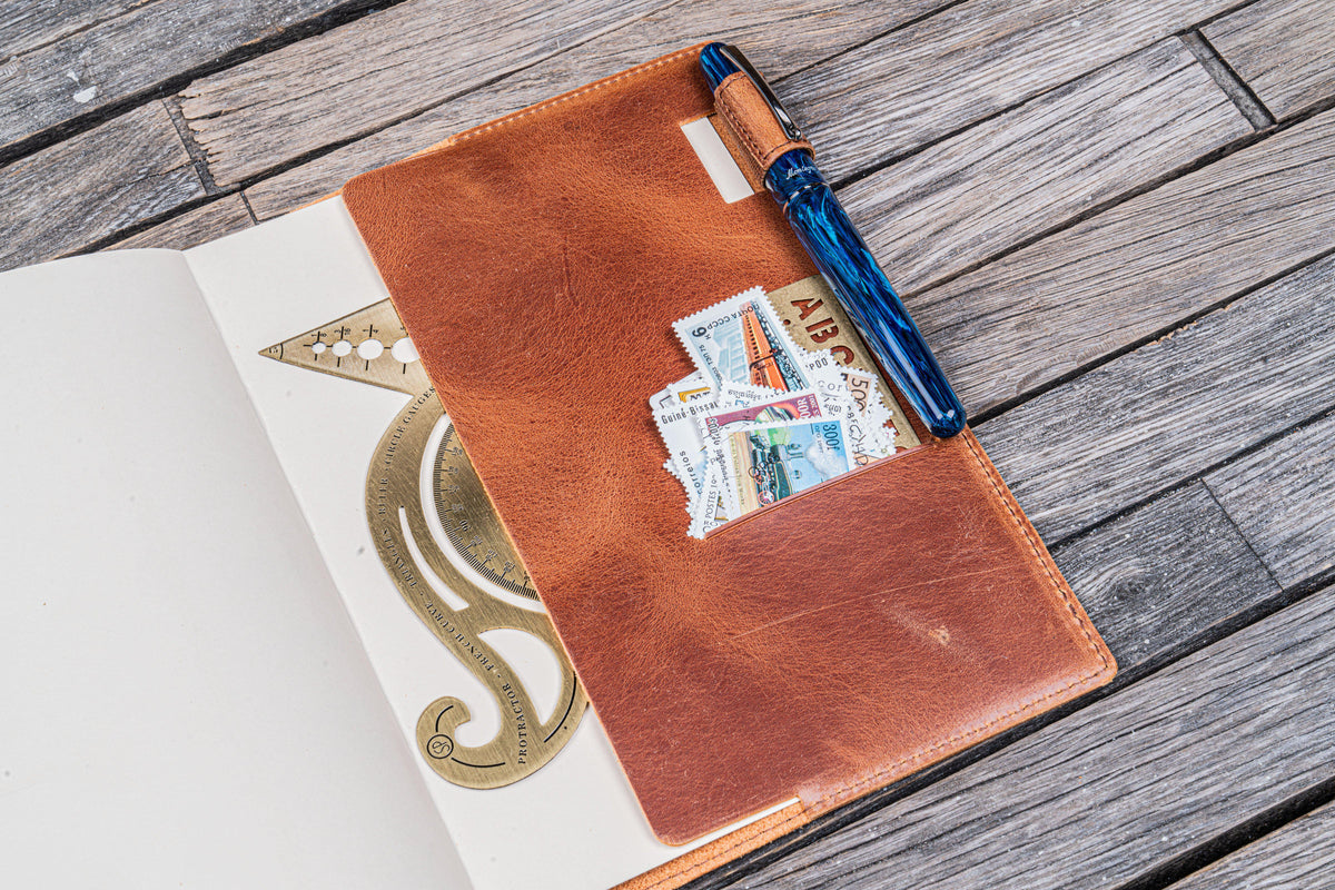 Galen Leather Slim A5 Notebook/Planner Cover - Crazy Horse Tan