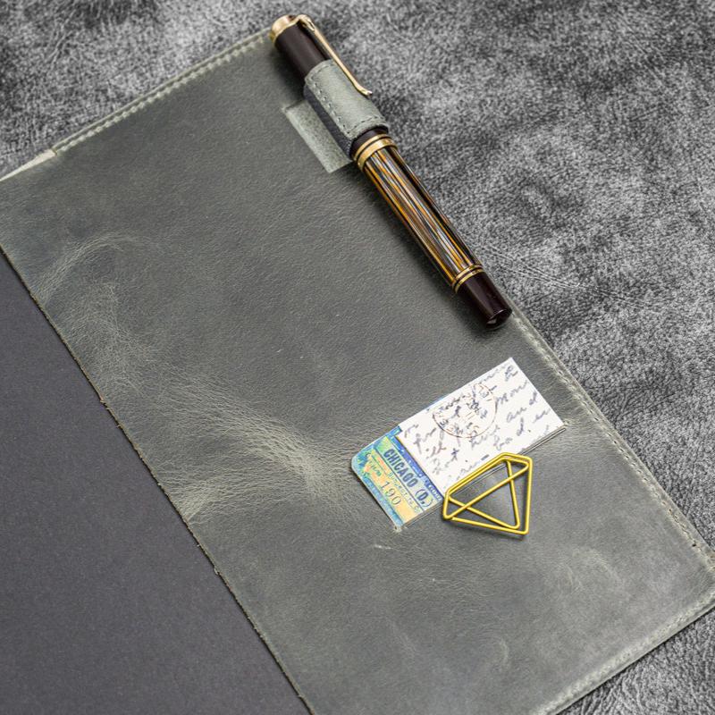 Galen Leather Slim B5 Notebook/Planner Cover - Crazy Horse Smoky
