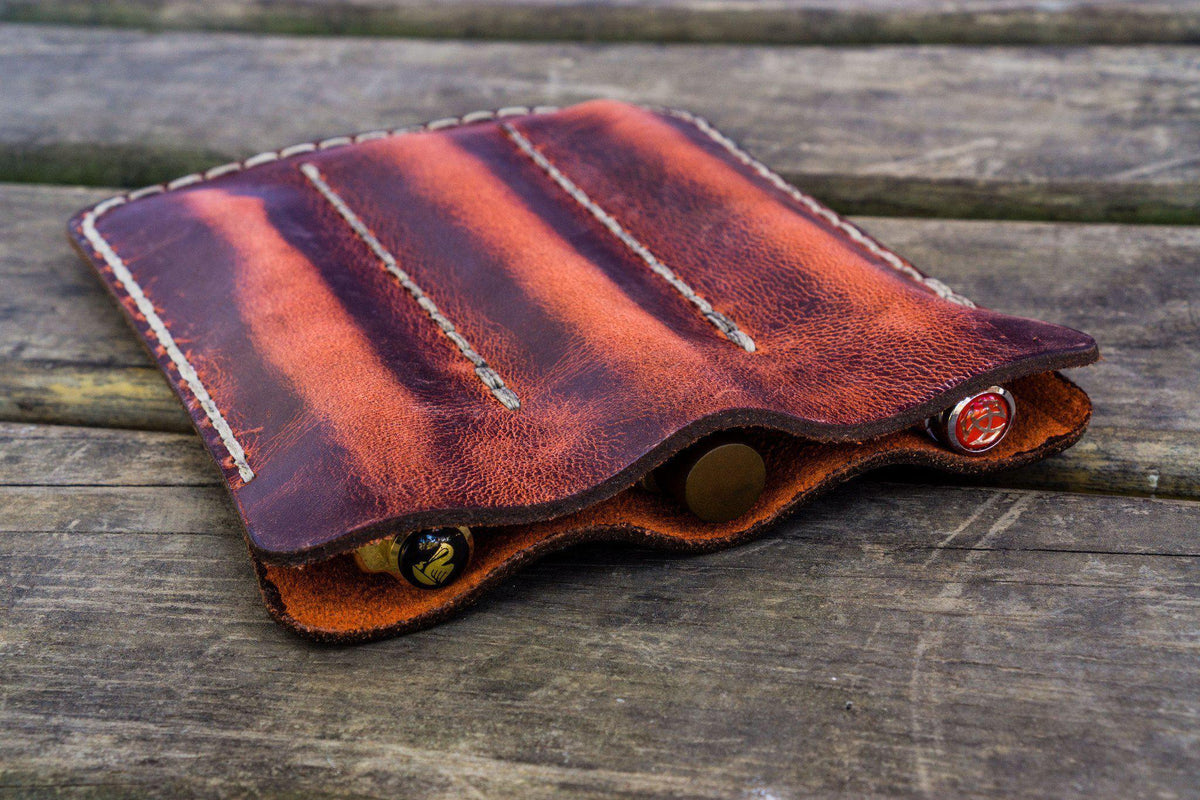 Galen Leather Triple Fountain Pen Case/Pen Pouch - Crazy Horse Orange