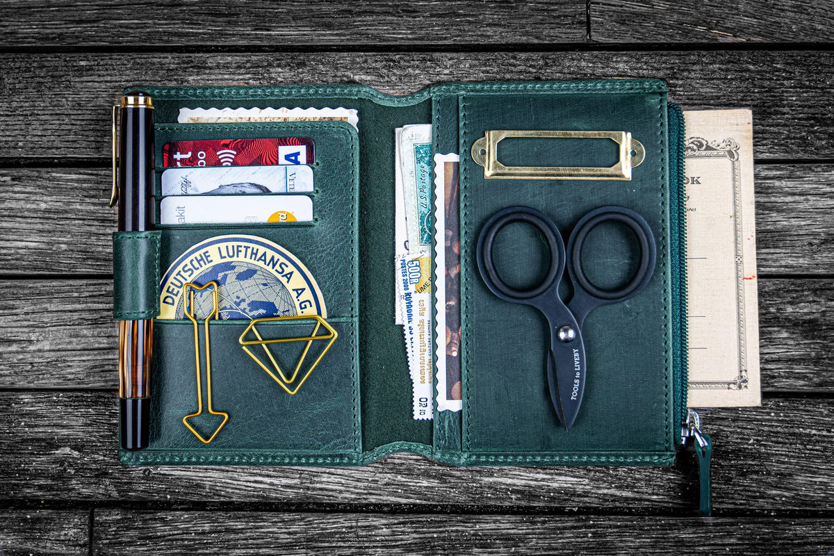 Galen Leather Wallet Insert for Traveler's Notebook Passport Size - Crazy Horse Forest Green