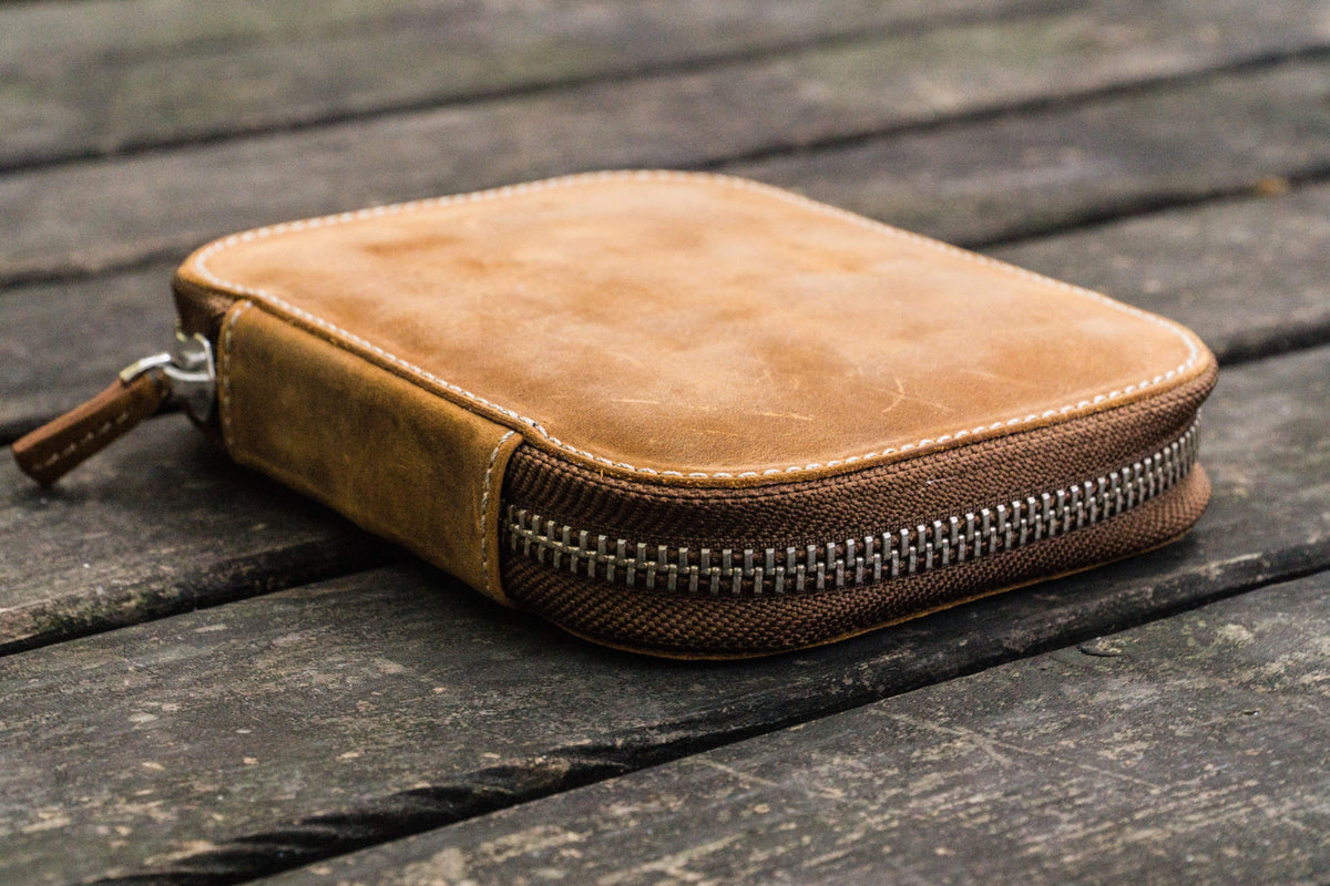 Galen Leather Zippered 10 Slots Pen Case - Crazy Horse Brown