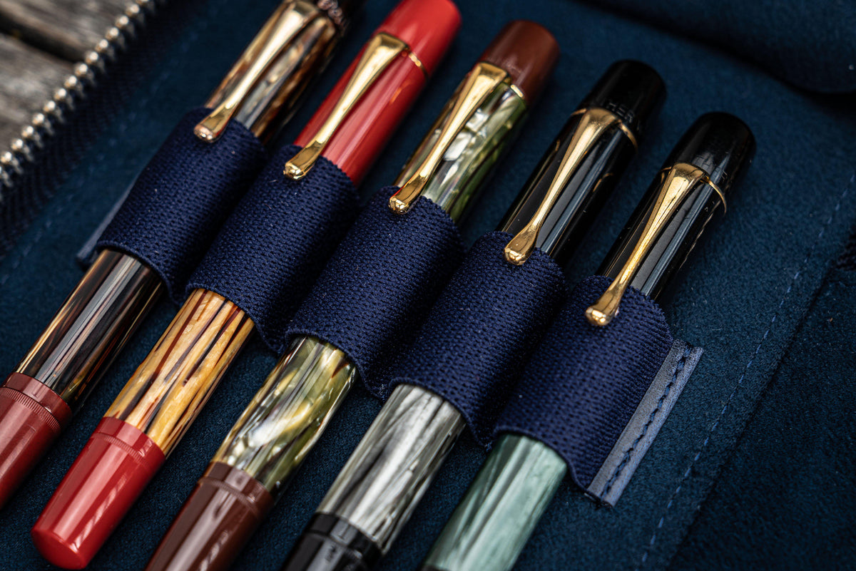 Galen Leather Zippered 10 Slots Pen Case - Crazy Horse Navy
