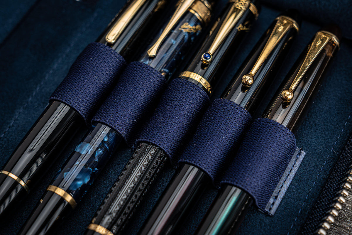 Galen Leather Zippered 10 Slots Pen Case - Crazy Horse Navy