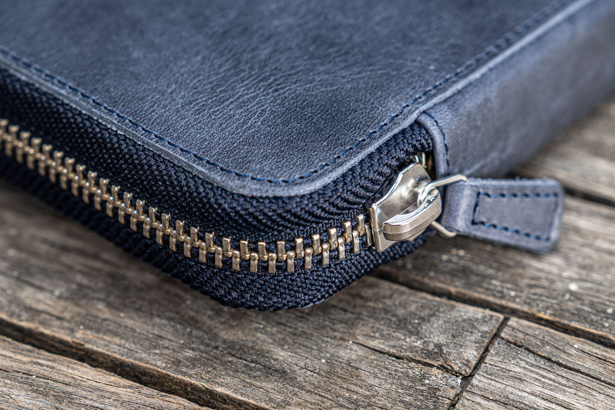 Galen Leather Zippered 10 Slots Pen Case - Crazy Horse Navy