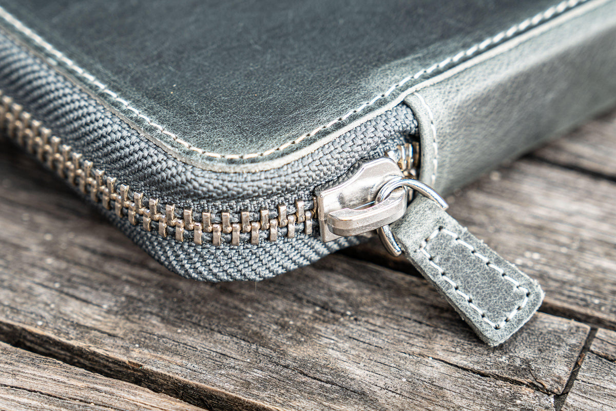 Galen Leather Zippered 10 Slots Pen Case - Crazy Horse Smoky