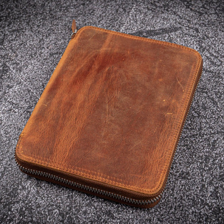 Galen Leather Zippered 20 Slots Pen Case - Crazy Horse Brown