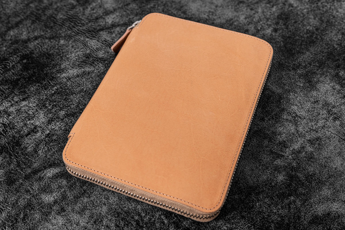 Galen Leather Zippered 20 Slots Pen Case - Undyed Leather
