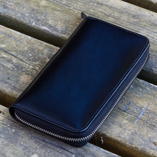 Galen Leather Zippered 3 Slots Pen Case - Black
