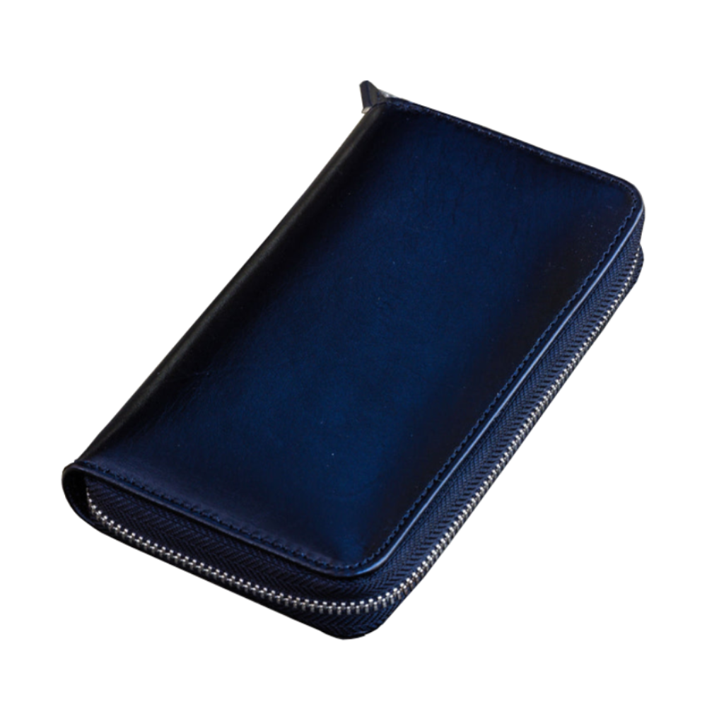 Galen Leather Zippered 3 Slots Pen Case - Black