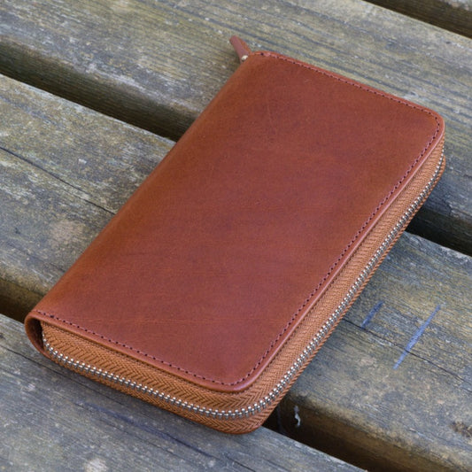 Galen Leather Zippered 3 Slots Pen Case - Brown