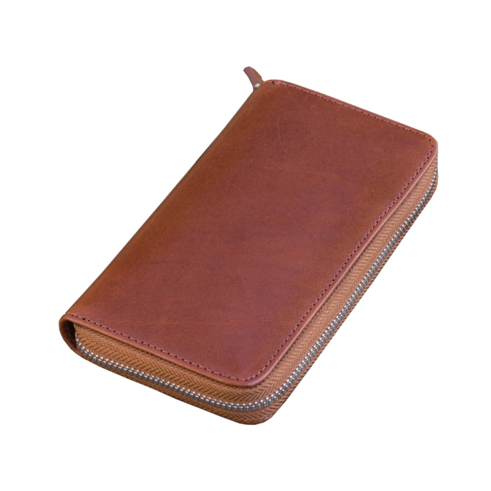 Galen Leather Zippered 3 Slots Pen Case - Brown