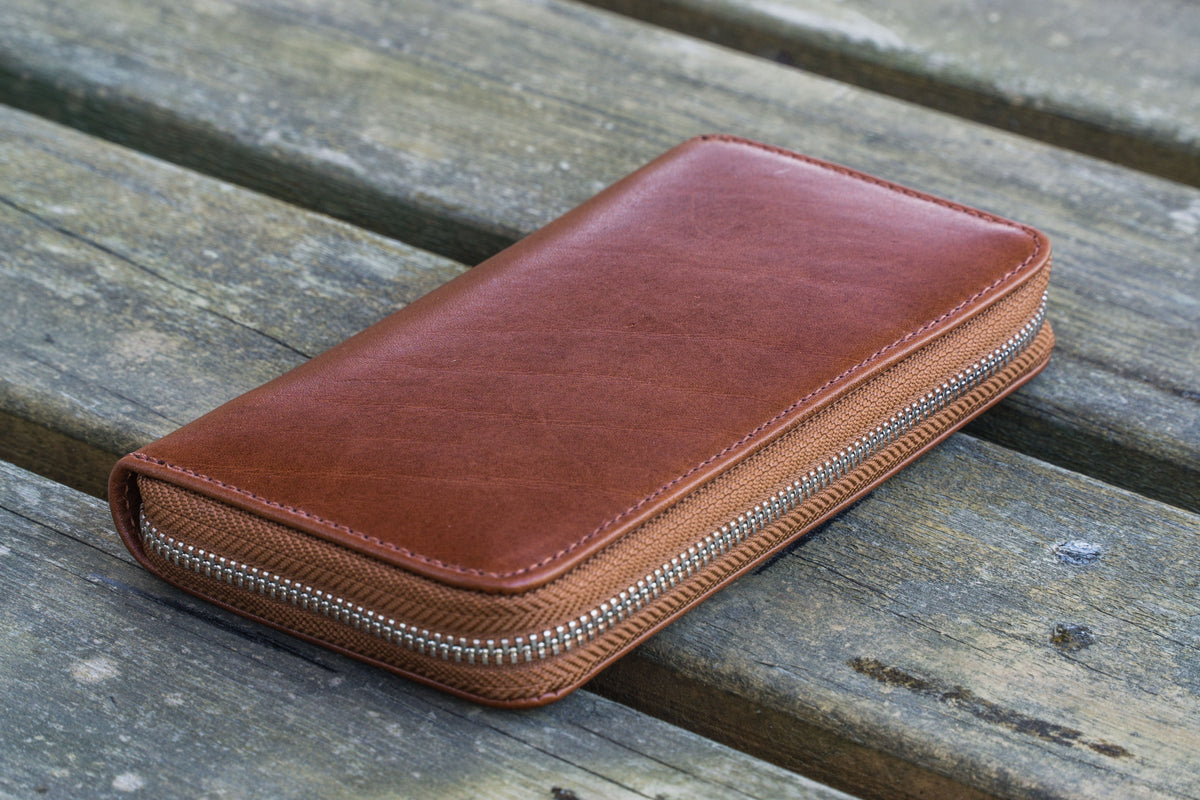 Galen Leather Zippered 3 Slots Pen Case - Brown