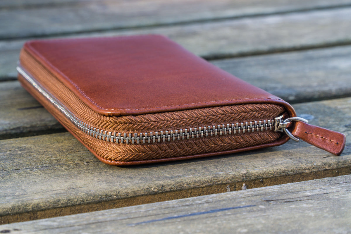 Galen Leather Zippered 3 Slots Pen Case - Brown