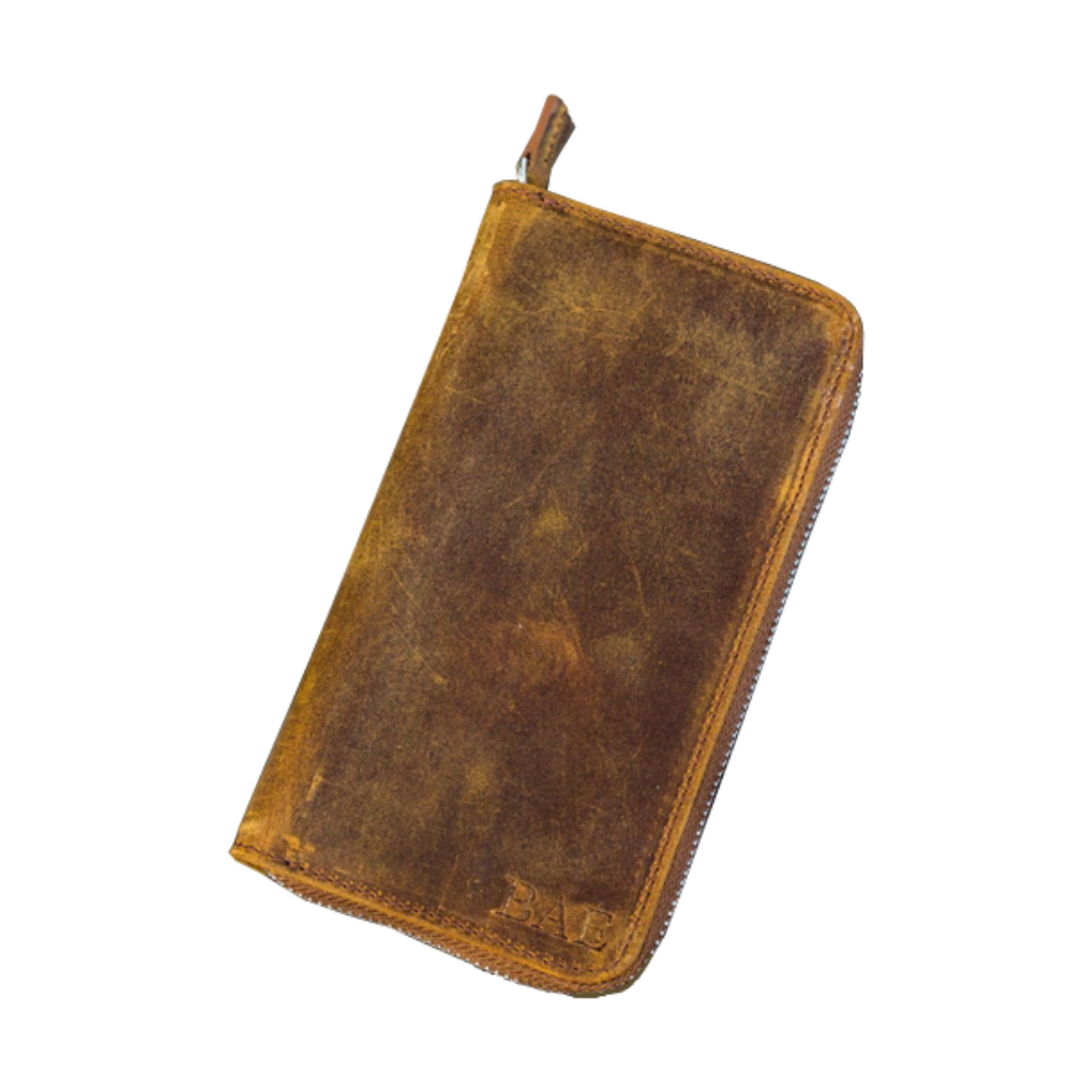 Galen Leather Zippered 3 Slots Pen Case - Crazy Horse Brown