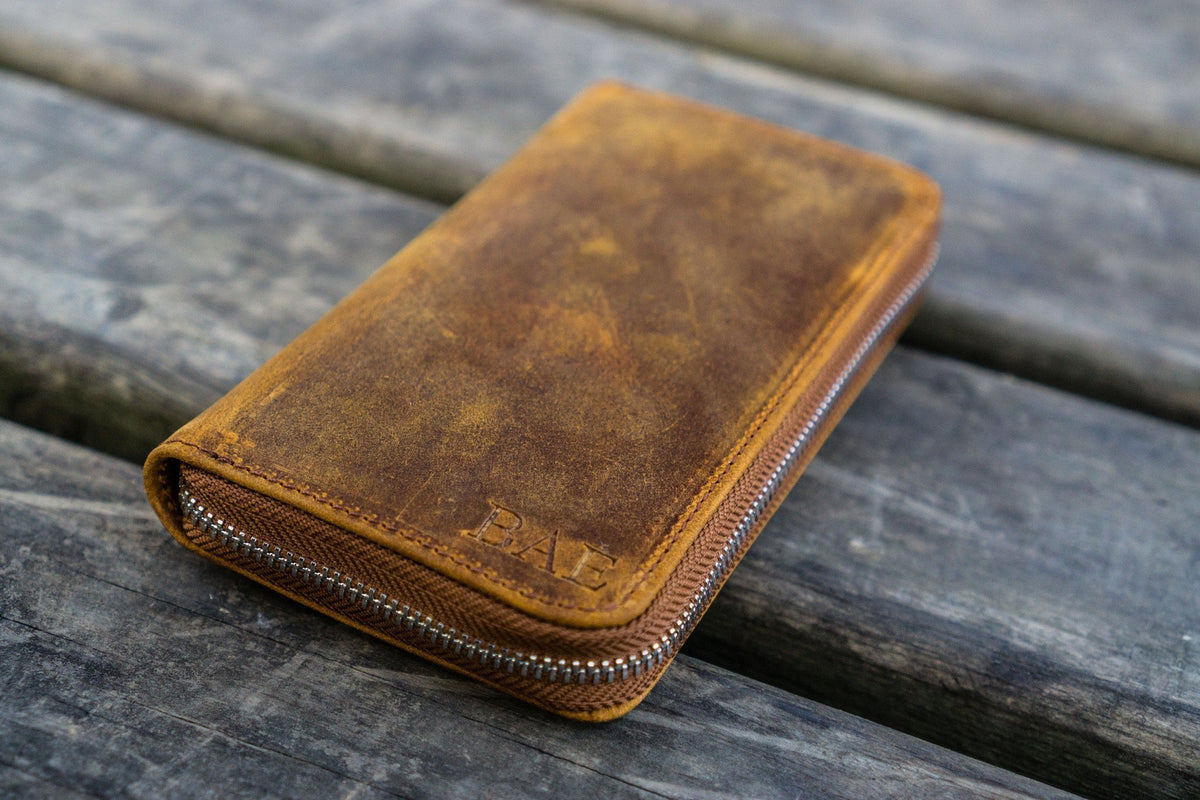Galen Leather Zippered 3 Slots Pen Case - Crazy Horse Brown