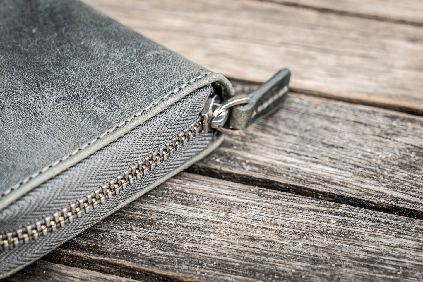 Galen Leather Zippered 3 Slots Pen Case - Crazy Horse Smoky