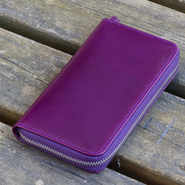 Galen Leather Zippered 3 Slots Pen Case - Purple