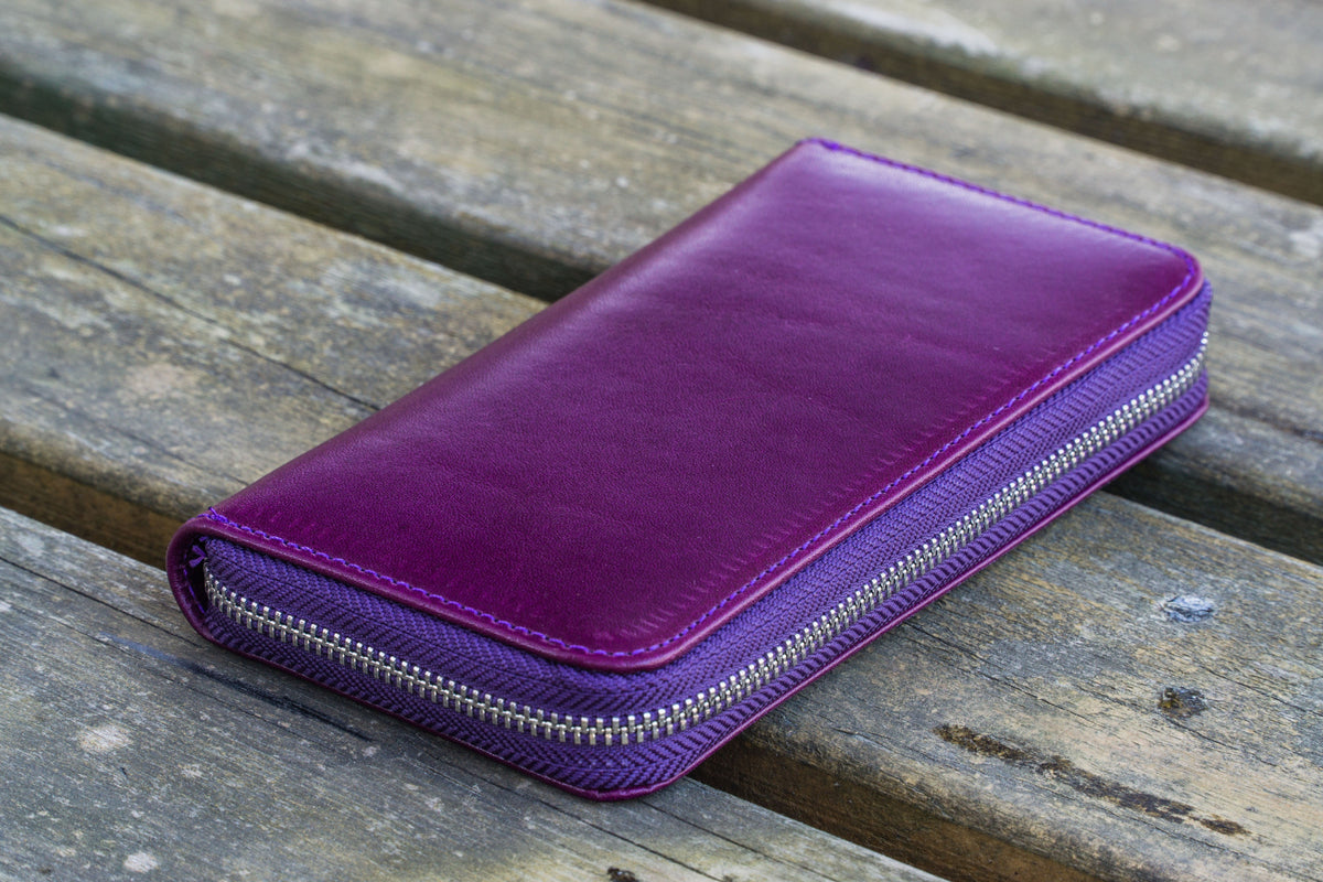 Galen Leather Zippered 3 Slots Pen Case - Purple