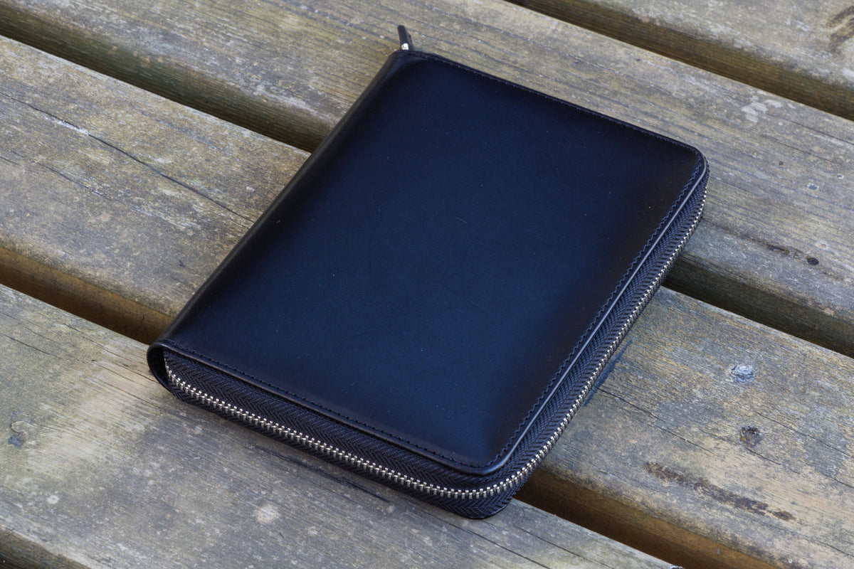 Galen Leather Zippered 5 Slots Pen Case - Black