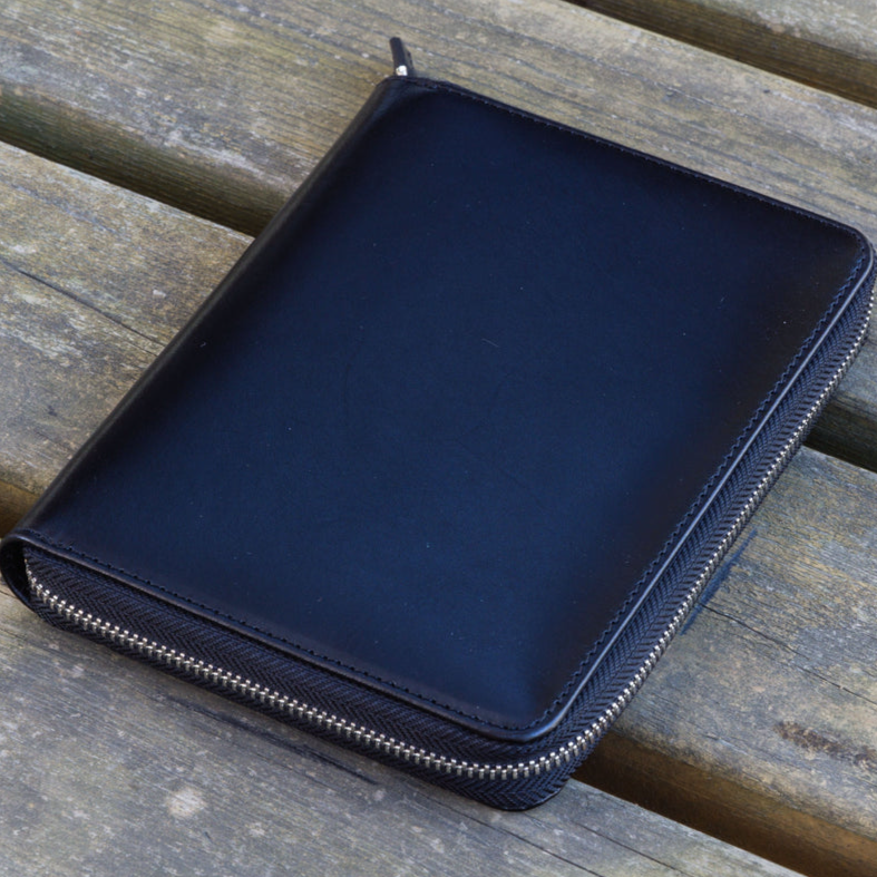 Galen Leather Zippered 5 Slots Pen Case - Black