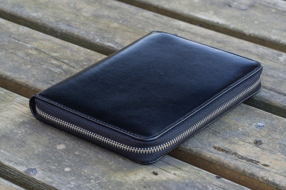 Galen Leather Zippered 5 Slots Pen Case - Black