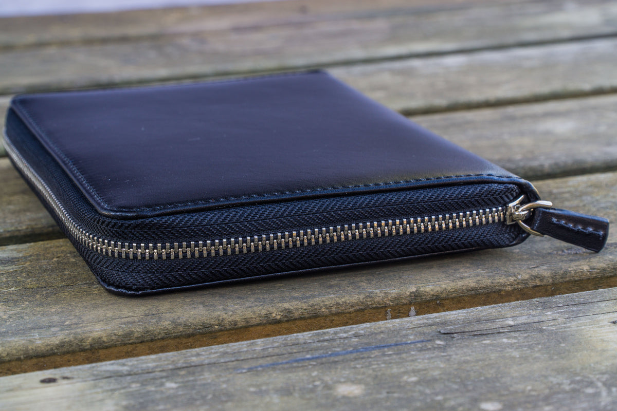 Galen Leather Zippered 5 Slots Pen Case - Black